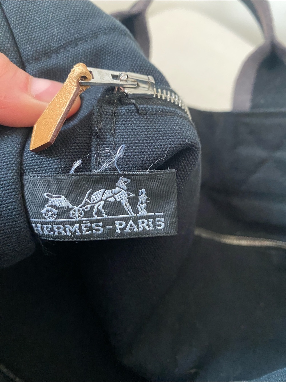 Authentic Hermès Fourre-Tout Tote Cotton Canvas | Washed Black + Grey - Picture 10 of 13